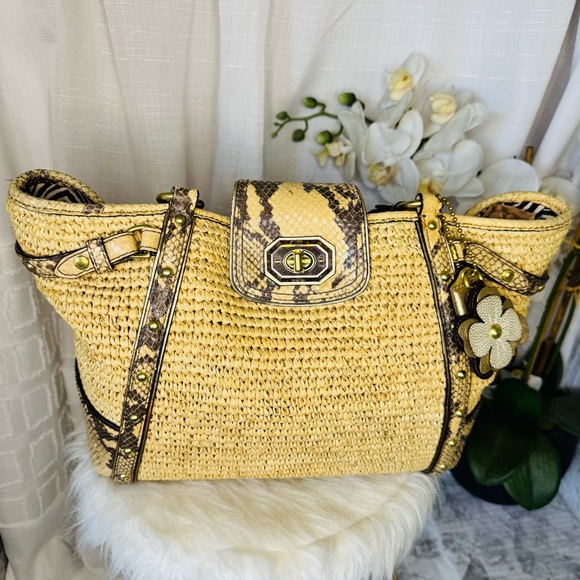 COACH PYTHON STRAW NATALIE NATURAL TOTE PURSE - -16839- EUC - Picture 10 of 11